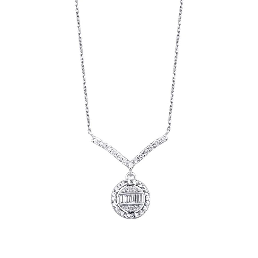 0.26 Carat Diamond Round Baguette Necklace