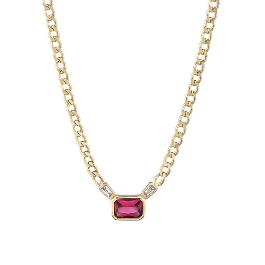 Gold Baguette Colored Stone Necklace