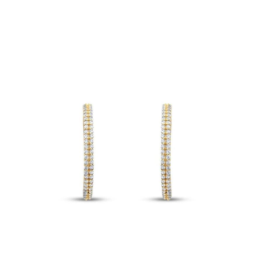 Gold Double Row Stone Hoop Earrings