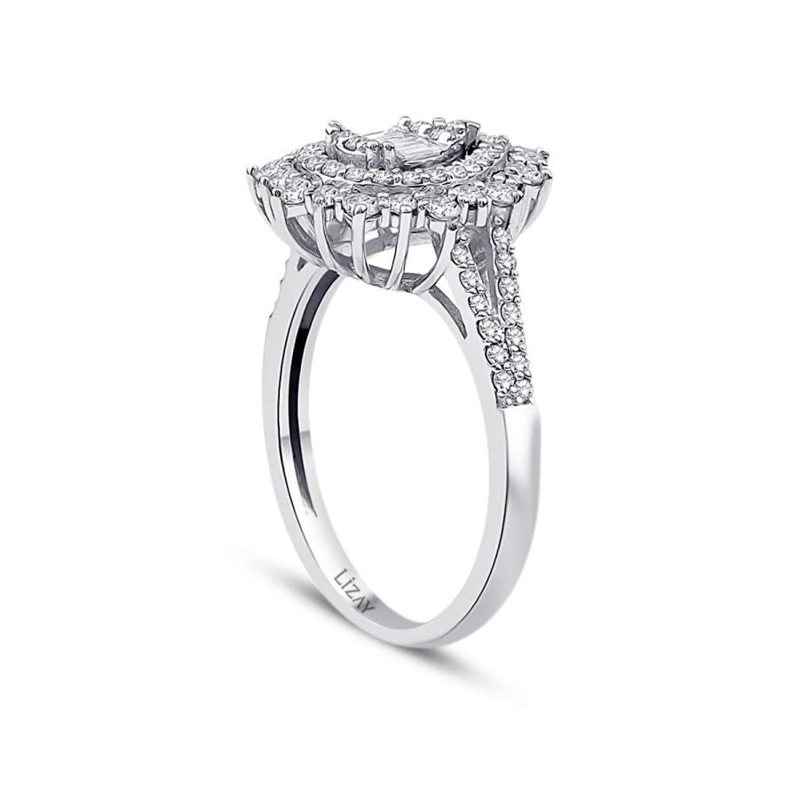 0.67 Carat Diamond Pear Baguette Ring
