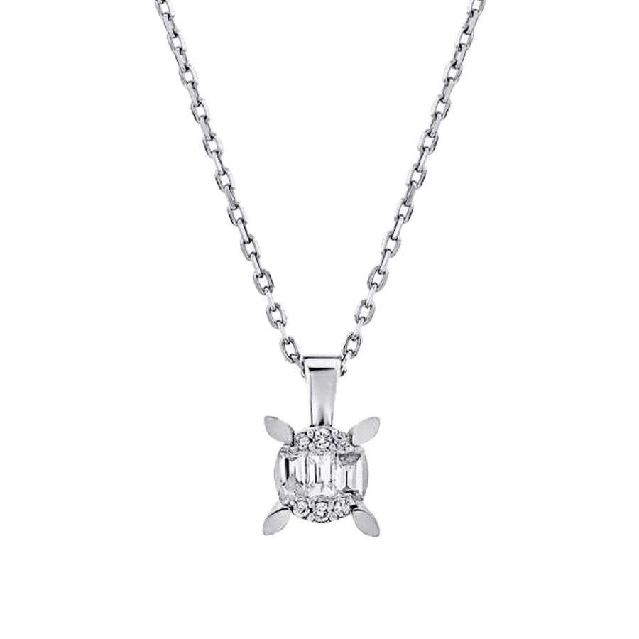 0.08 Carat Diamond Baguette Solitaire Necklace