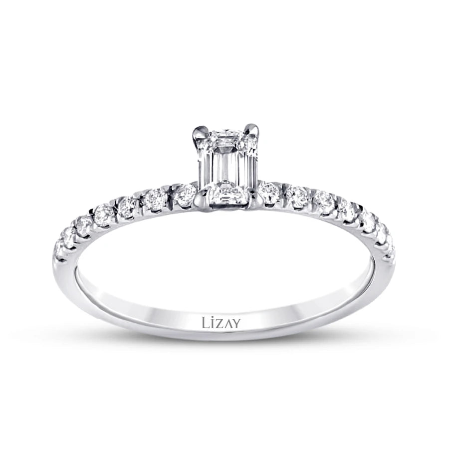0.87 Carat Diamond Emerald Cut Solitaire Engagement Ring