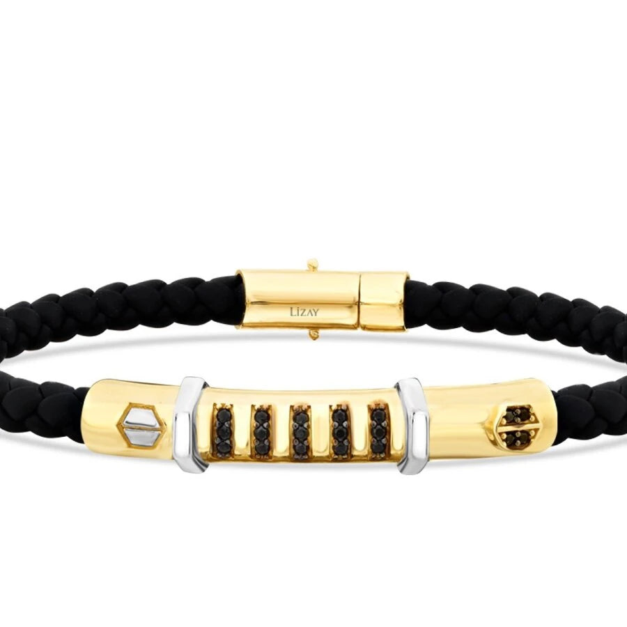 Gold Hexagon-Pattern Men’s Bracelet