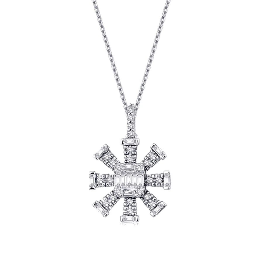 0.23 Carat Diamond Snowflake Baguette Necklace