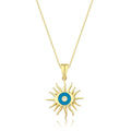 Gold Enamel Sun and Eye Necklace