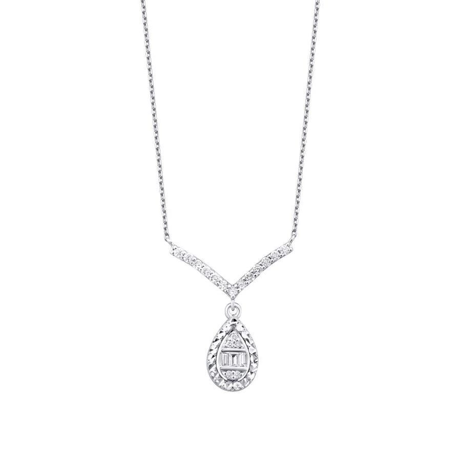 0.20 Carat Diamond Baguette Pear Necklace