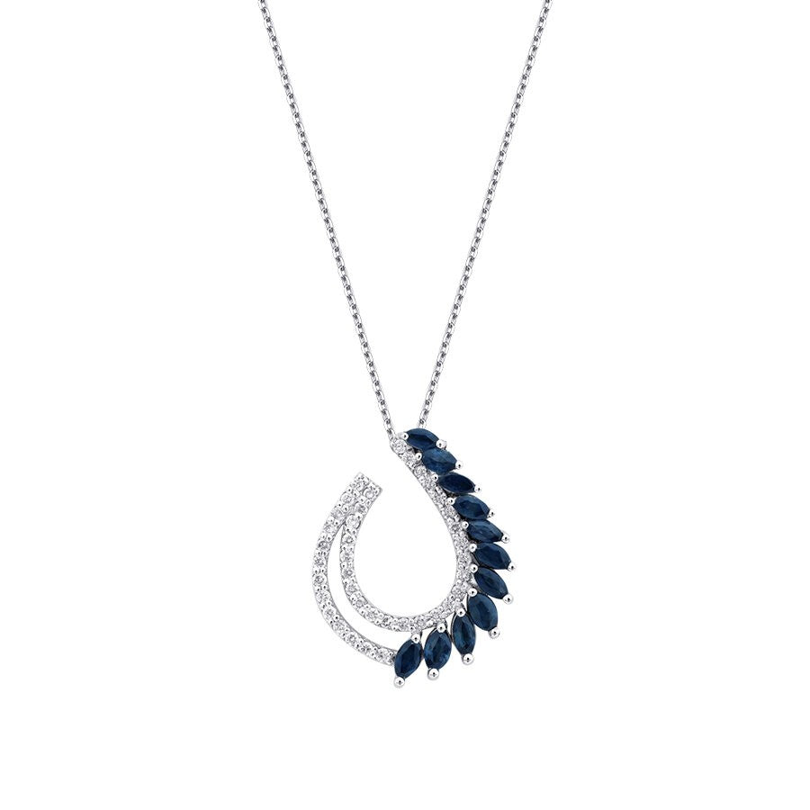 0.87 Carat Diamond Marquise Sapphire Trend Necklace