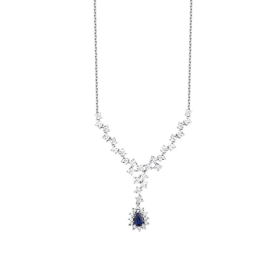 0.64 Carat Diamond Pear Sapphire Necklace