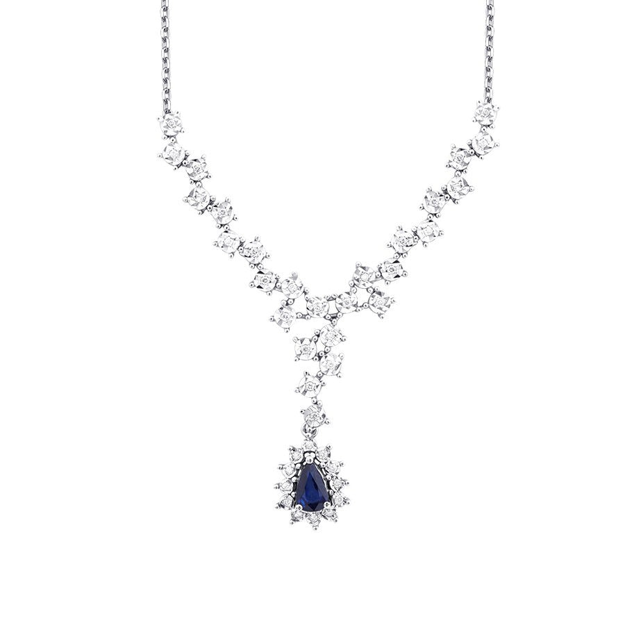 0.64 Carat Diamond Pear Sapphire Necklace