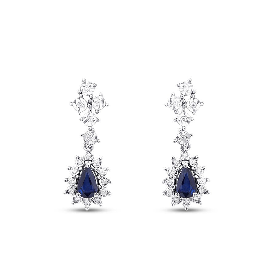 1.12 Carat Diamond Pear Sapphire Earrings