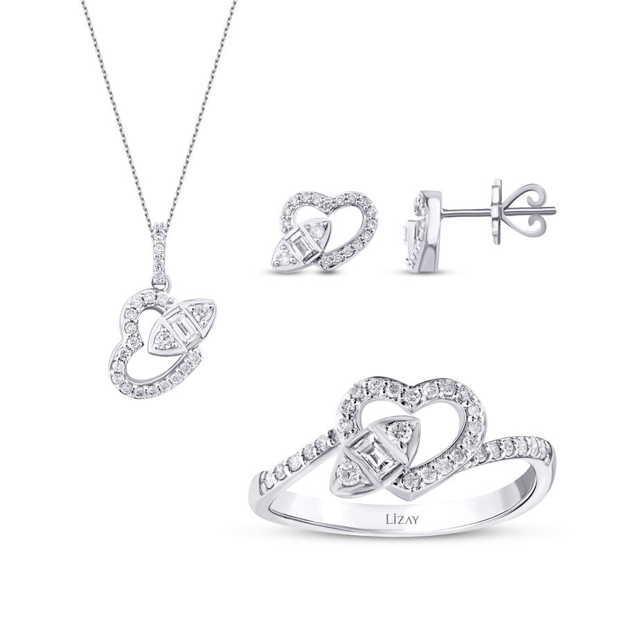 0.85 Carat Diamond Baguette Heart Set