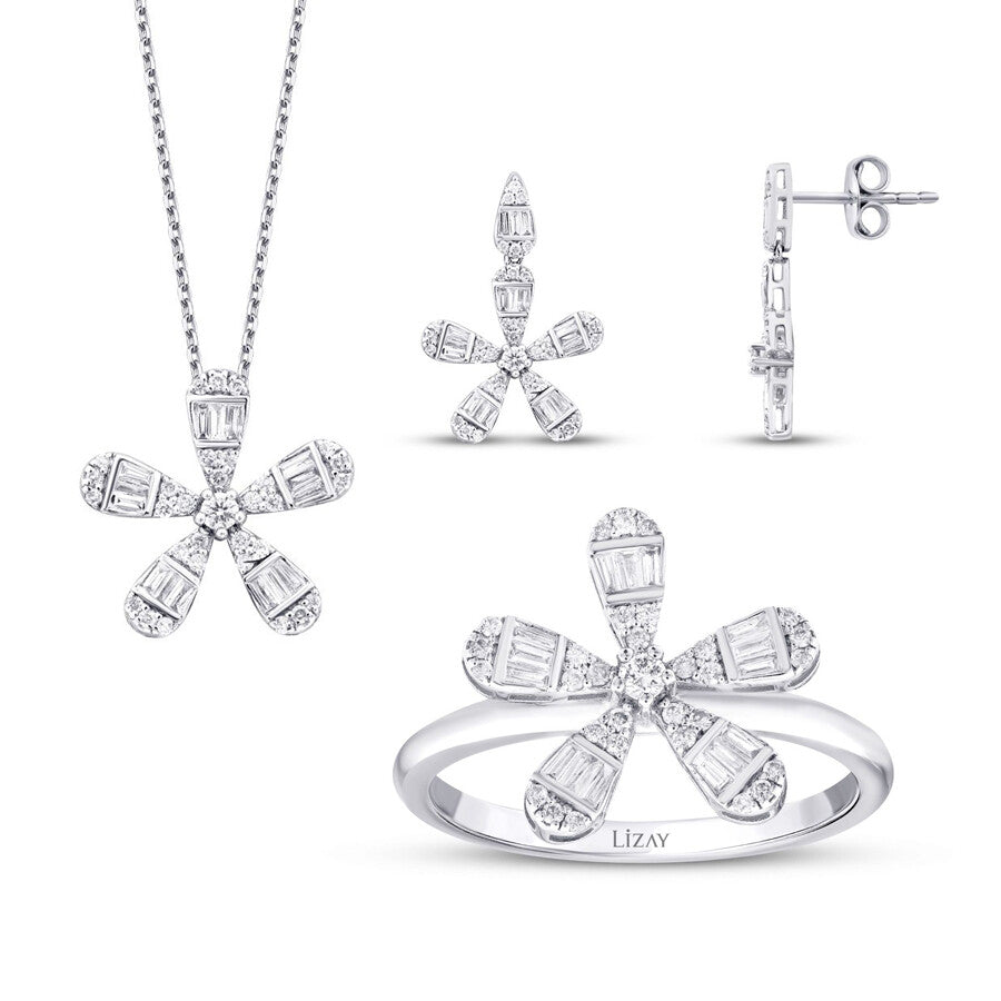 0.96 Carat Diamond Baguette Flower Set