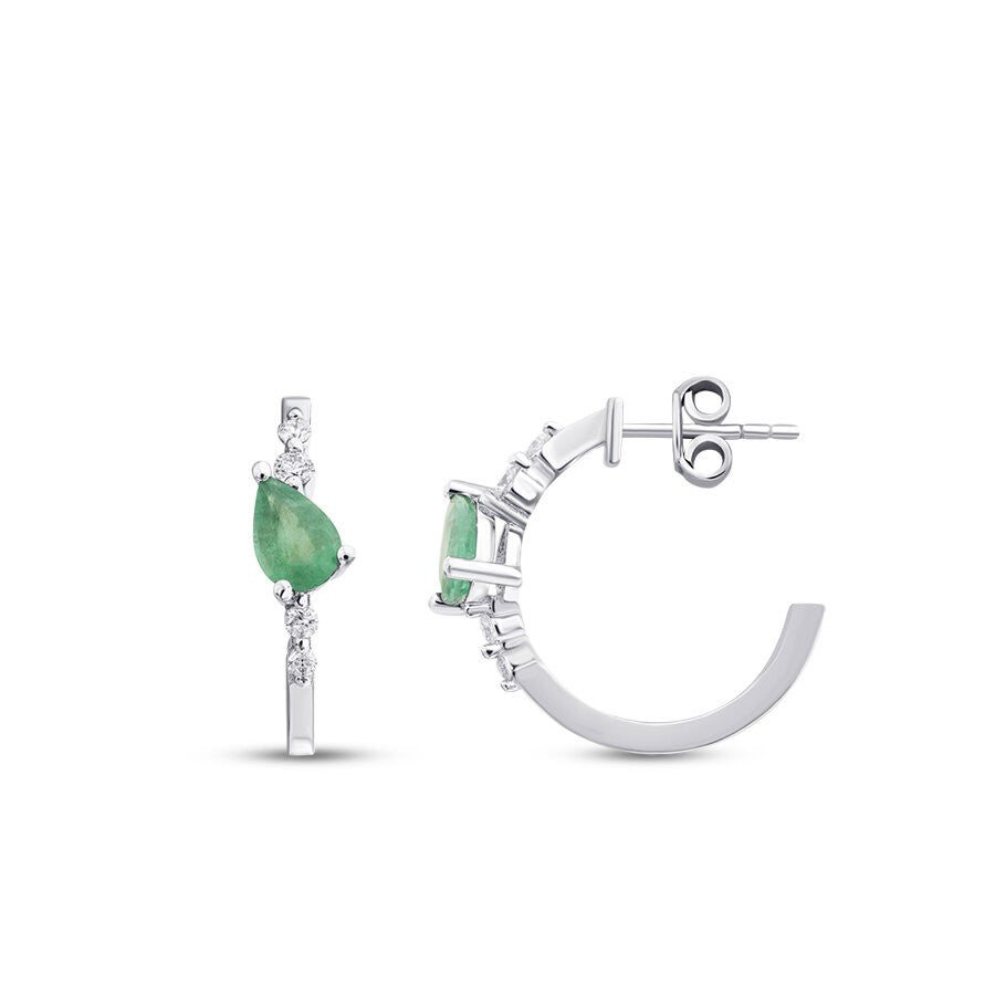 1.06 Carat Diamond Pear Emerald Earrings