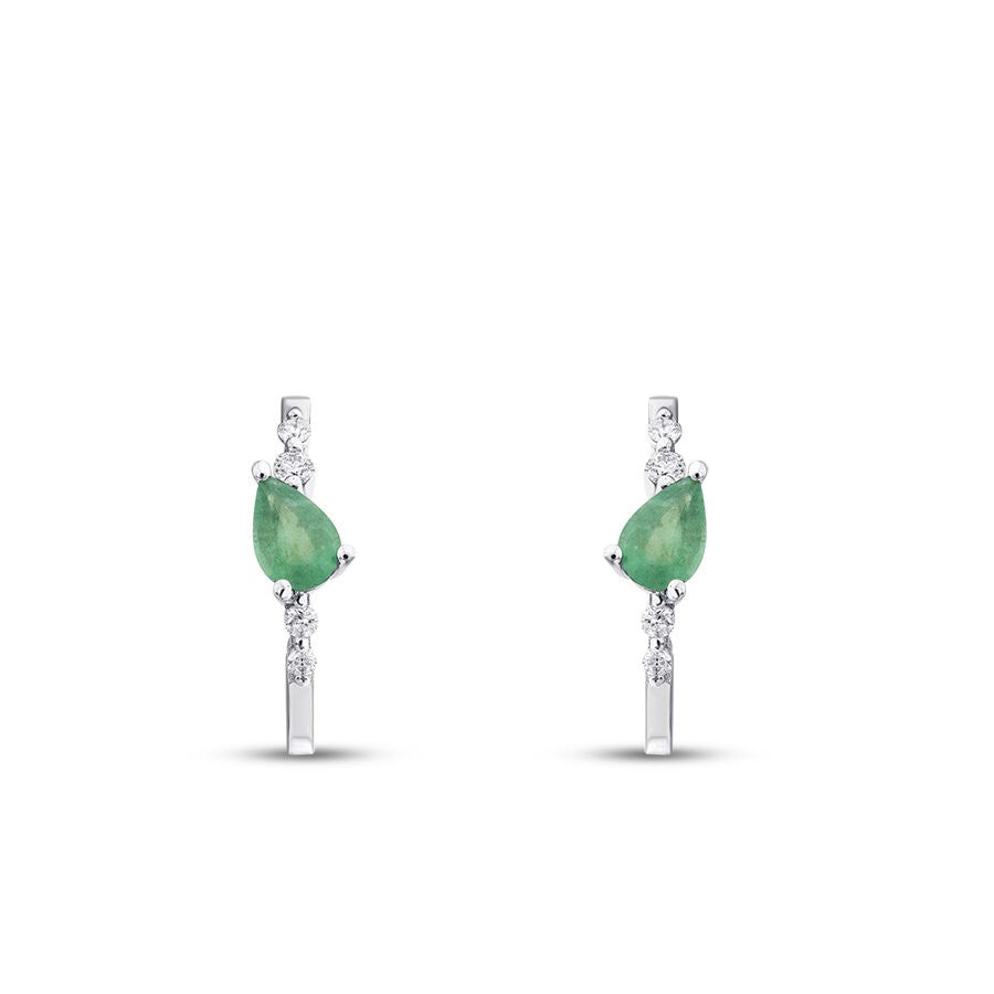 1.06 Carat Diamond Pear Emerald Earrings